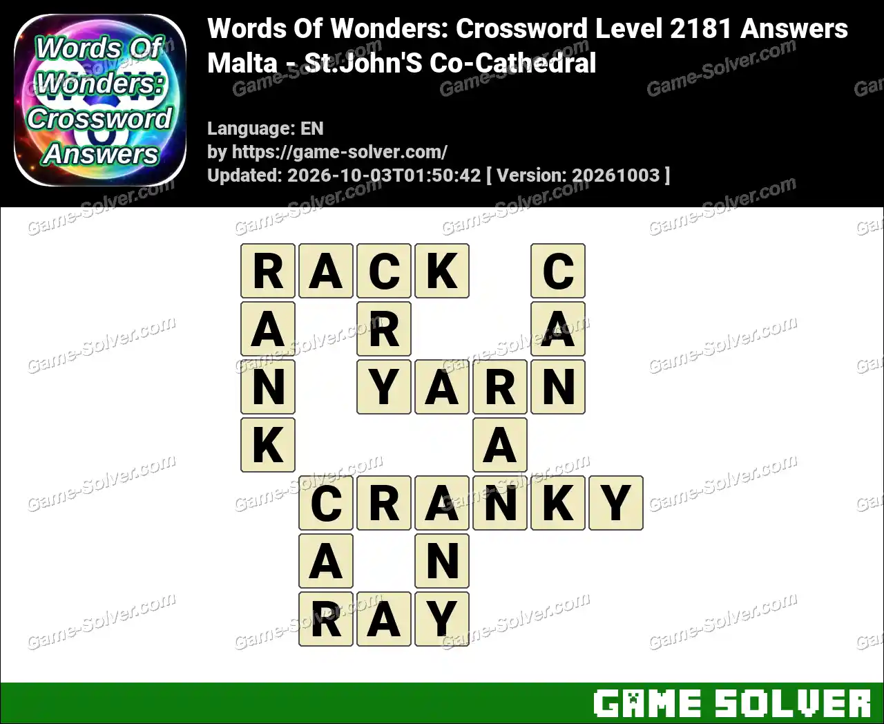 Words Of Wonders: Crossword Level 2181 Answers – Malta – St.John’S Co-Cathedral
